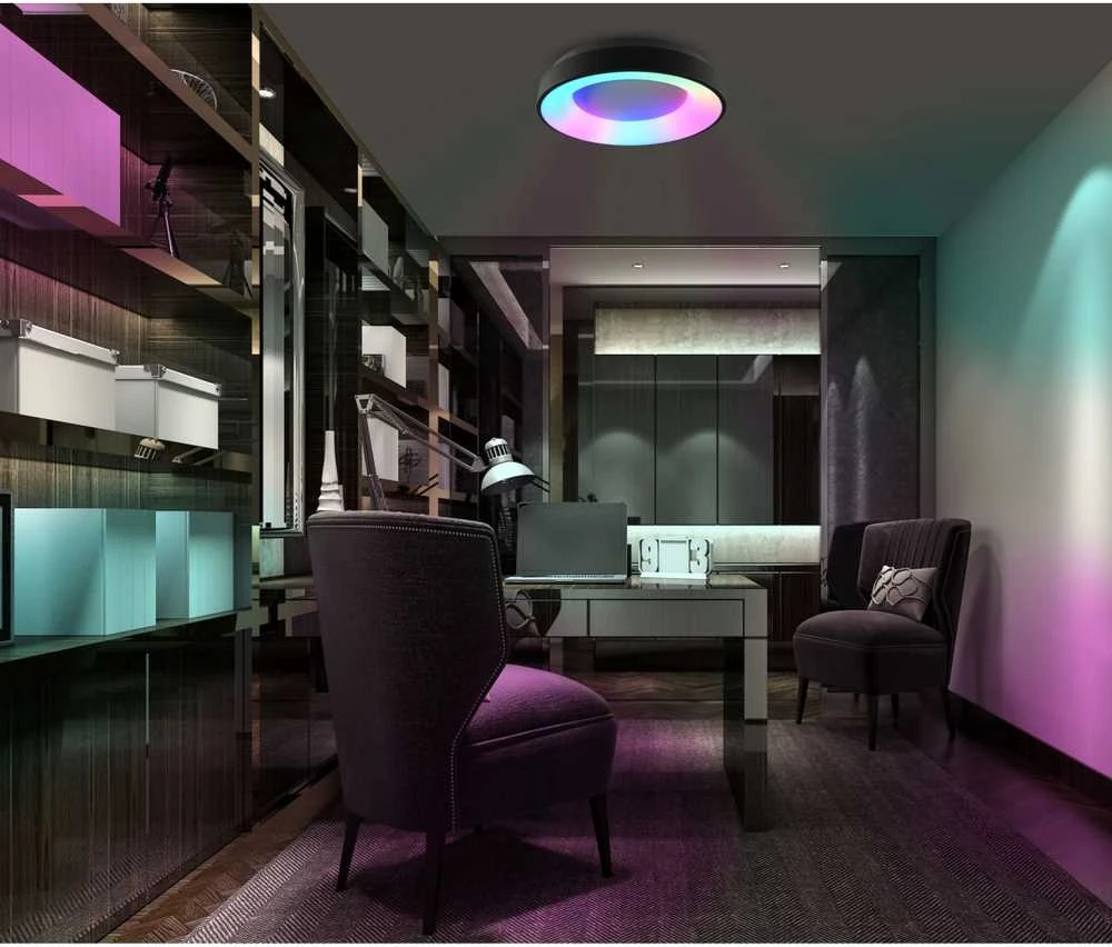 Lubinis šviestuvas Dimeriuojamas LED plafonas su pulteliu 72W 4700Lm 2700K-6000K IP20, VIDEX VLE-ERC-RGB-72B | juodas – Reguliuojamas šviesos intensyvumas ir tonas (CCT)