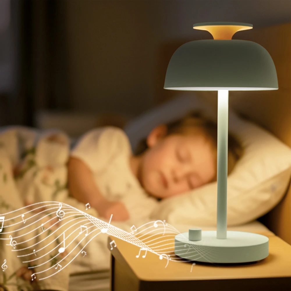 Naktinė lempa su Baltas Noise garsu, įkraunama, pritemdoma 8.5W 150Lm 4000K+RGB LiFePO4 1800mAh VIDEX VL-TF23G | šviesiai žalia – Įmontuota 10 raminančių melodijų ramiam miegui