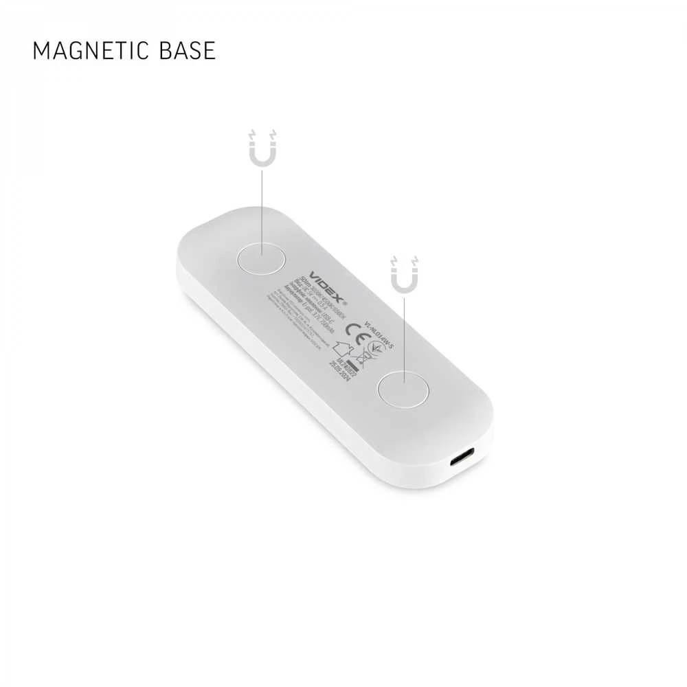 Virtuvės LED lempa su judesio jutikliu baldams 50Lm, 3000/4000/6500K, Type-C (5V, 0.5A) integruotas akumuliatorius Li-pol 3.7V 750mAh, VIDEX VL-NL014W-S – patogus virtuvės paviršių apšvietimas