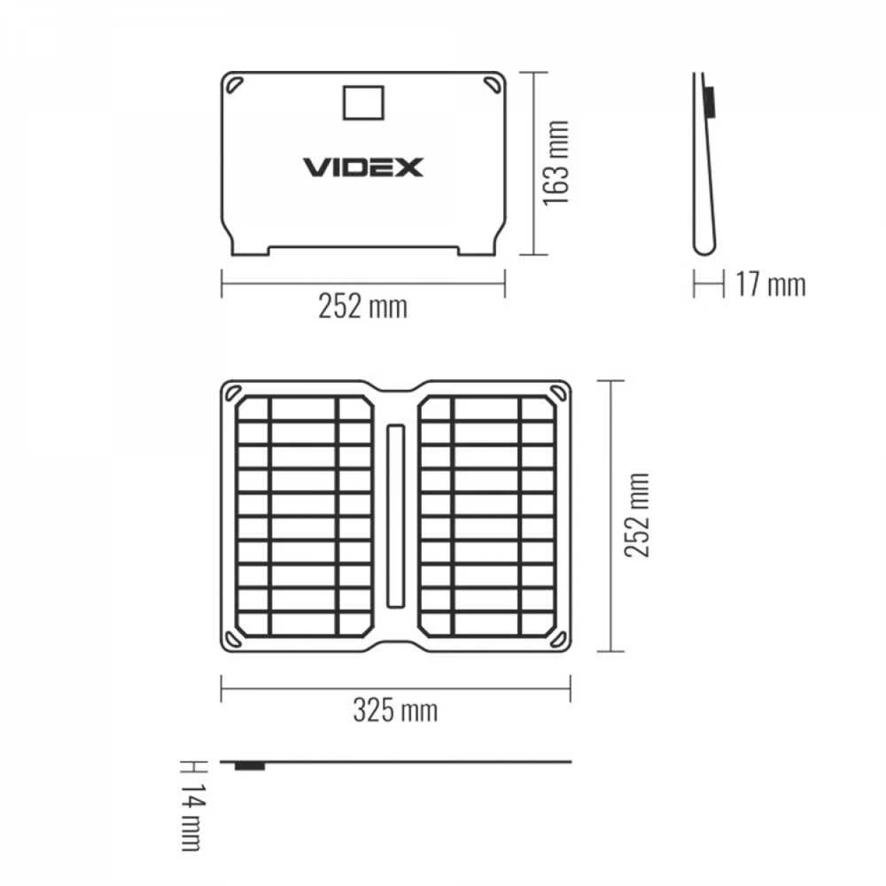 Nešiojamas saulės panelis 10W, Mono+ETFE, 1 USB, 252x163x17mm (atvertas 252x325x14mm), IP68, 300g, VIDEX VSO-F510U – Sulankstomas kišeninio dydžio modulis greitam telefonų įkrovimui plaukiant valtimi