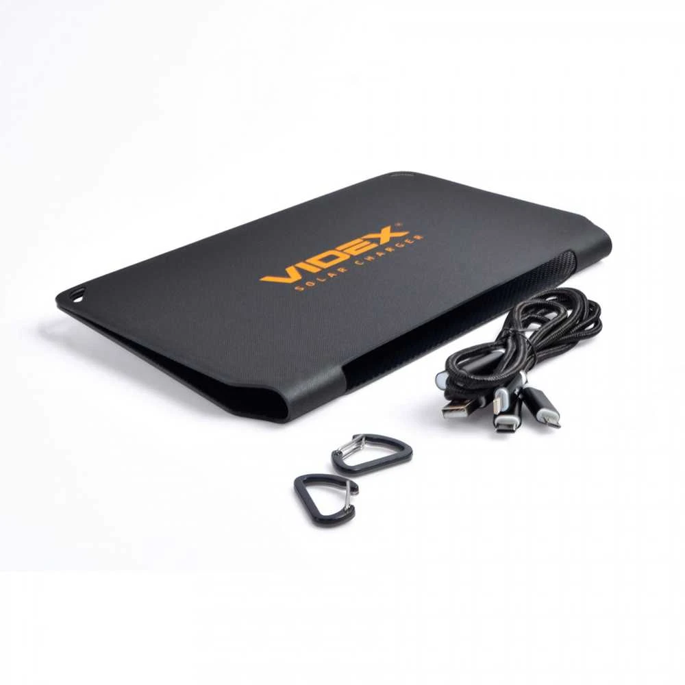 Nešiojamas saulės panelis 10W, Mono+ETFE, 1 USB, 252x163x17mm (atvertas 252x325x14mm), IP68, 300g, VIDEX VSO-F510U – Sulankstomas kišeninio dydžio modulis greitam telefonų įkrovimui plaukiant valtimi