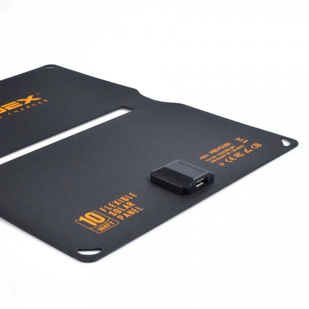 Nešiojamas saulės panelis 10W, Mono+ETFE, 1 USB, 252x163x17mm (atvertas 252x325x14mm), IP68, 300g, VIDEX VSO-F510U – Sulankstomas kišeninio dydžio modulis greitam telefonų įkrovimui plaukiant valtimi