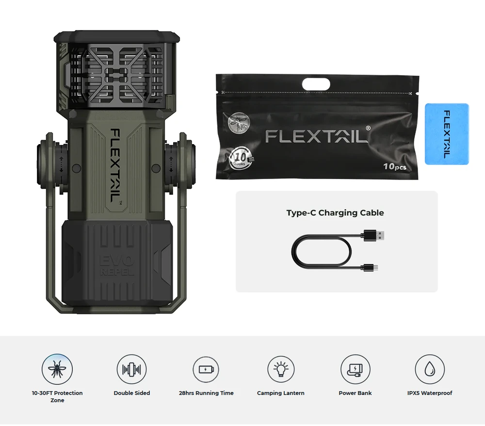 Nešiojamas uodų repelentas trys viename Flextail Evo Repel (žalias)