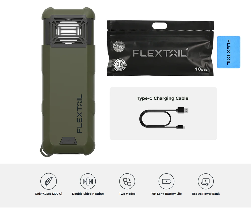 Nešiojamas du viename uodus atbaidantis Flextail Max Repel S (žalias)
