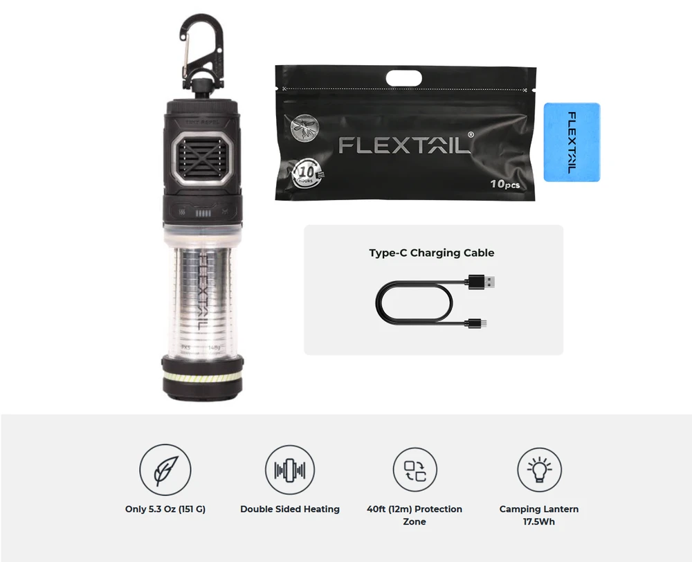Nešiojamas uodų repelentas trys viename Flextail Tiny Repel (juodas)