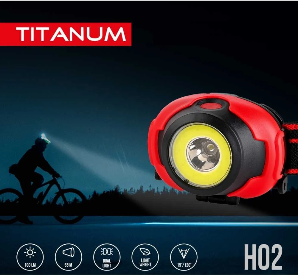 Galvos žibintas LED 100Lm 6500K, 3xAAA, TITANUM TLF-H02 – Lengvas smūgiams atsparus korpusas ir reguliuojamas elastingas galvos dirželis