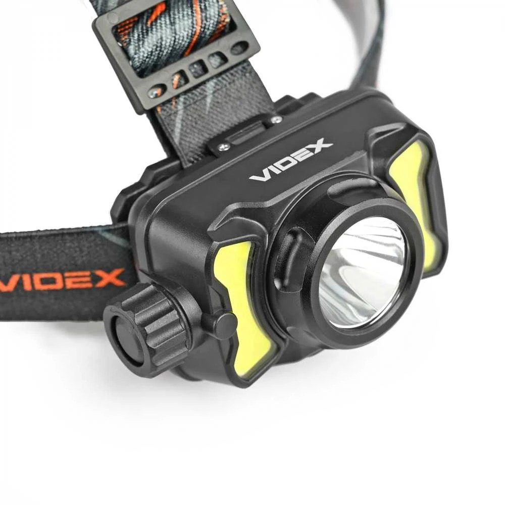 Įkraunamas galvos žibintas LED CREE XPG3 5W + 3W COB + Raudonas, 410Lm 5000K, Li-pol 1800mAh, VIDEX VLF-H147 – Įmontuotas raudonos šviesos režimas naktinio matymo apsaugai
