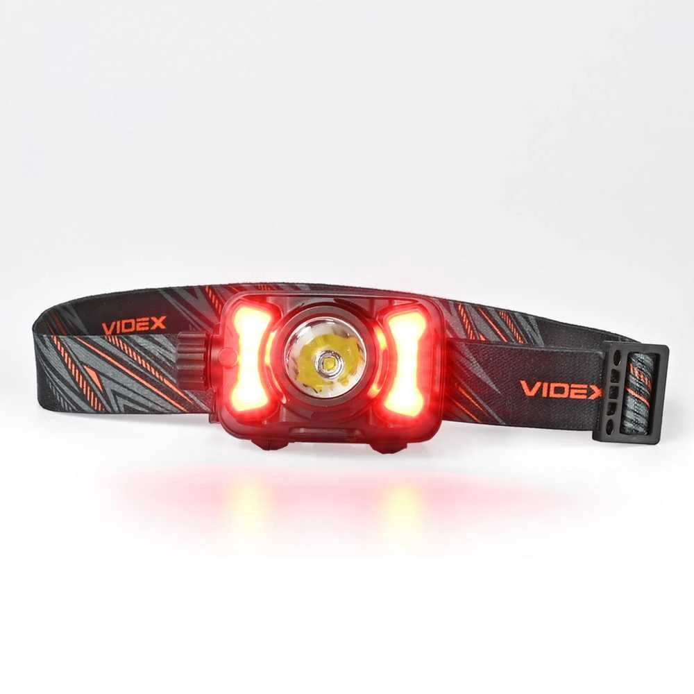 Įkraunamas galvos žibintas LED CREE XPG3 5W + 3W COB + Raudonas, 410Lm 5000K, Li-pol 1800mAh, VIDEX VLF-H147 – Įmontuotas raudonos šviesos režimas naktinio matymo apsaugai