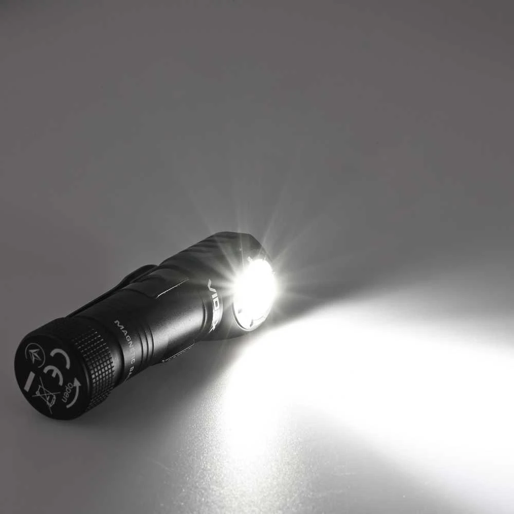 Įkraunamas LED žibintuvėlis Luminus SST20 10W + SMD Raudonas, 200Lm 5000K, Li-ion AA 1.5V 2200mAh, VIDEX VLF-A056H – Universalus 90 laipsnių kampinis žibintuvėlis su magnetu pagrinde un galvos dirželiu