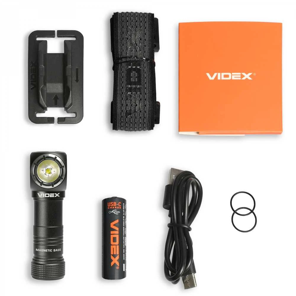 Įkraunamas LED žibintuvėlis Luminus SST20 10W + SMD Raudonas, 200Lm 5000K, Li-ion AA 1.5V 2200mAh, VIDEX VLF-A056H – Universalus 90 laipsnių kampinis žibintuvėlis su magnetu pagrinde un galvos dirželiu