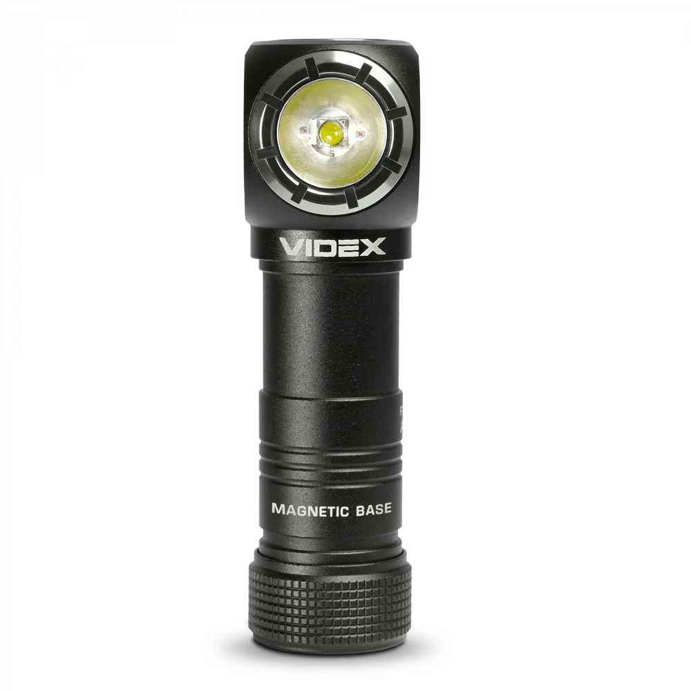 Įkraunamas LED žibintuvėlis Luminus SST20 10W + SMD Raudonas, 200Lm 5000K, Li-ion AA 1.5V 2200mAh, VIDEX VLF-A056H – Universalus 90 laipsnių kampinis žibintuvėlis su magnetu pagrinde un galvos dirželiu