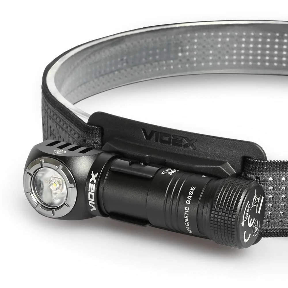 Įkraunamas LED žibintuvėlis Luminus SST20 10W + SMD Raudonas, 200Lm 5000K, Li-ion AA 1.5V 2200mAh, VIDEX VLF-A056H – Universalus 90 laipsnių kampinis žibintuvėlis su magnetu pagrinde un galvos dirželiu