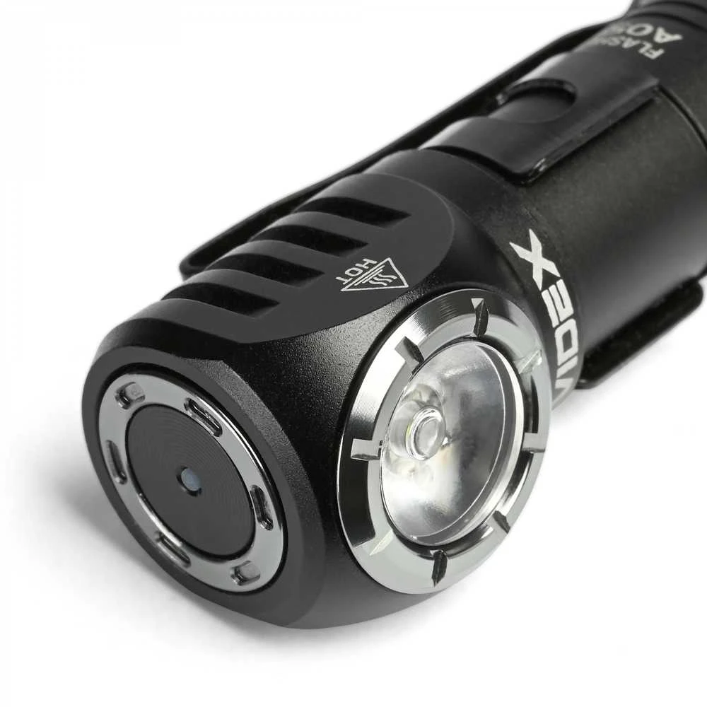 Įkraunamas LED žibintuvėlis Luminus SST20 10W + SMD Raudonas, 200Lm 5000K, Li-ion AA 1.5V 2200mAh, VIDEX VLF-A056H – Universalus 90 laipsnių kampinis žibintuvėlis su magnetu pagrinde un galvos dirželiu