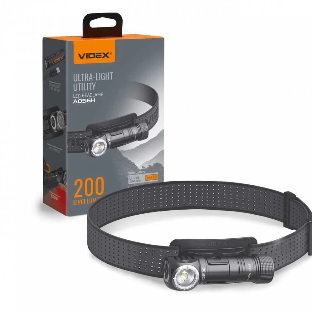 Įkraunamas LED žibintuvėlis Luminus SST20 10W + SMD Raudonas, 200Lm 5000K, Li-ion AA 1.5V 2200mAh, VIDEX VLF-A056H – Universalus 90 laipsnių kampinis žibintuvėlis su magnetu pagrinde un galvos dirželiu