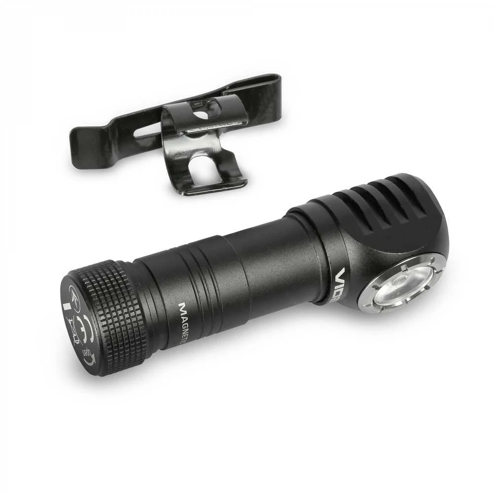 Įkraunamas LED žibintuvėlis Luminus SST20 10W + SMD Raudonas, 200Lm 5000K, Li-ion AA 1.5V 2200mAh, VIDEX VLF-A056H – Universalus 90 laipsnių kampinis žibintuvėlis su magnetu pagrinde un galvos dirželiu