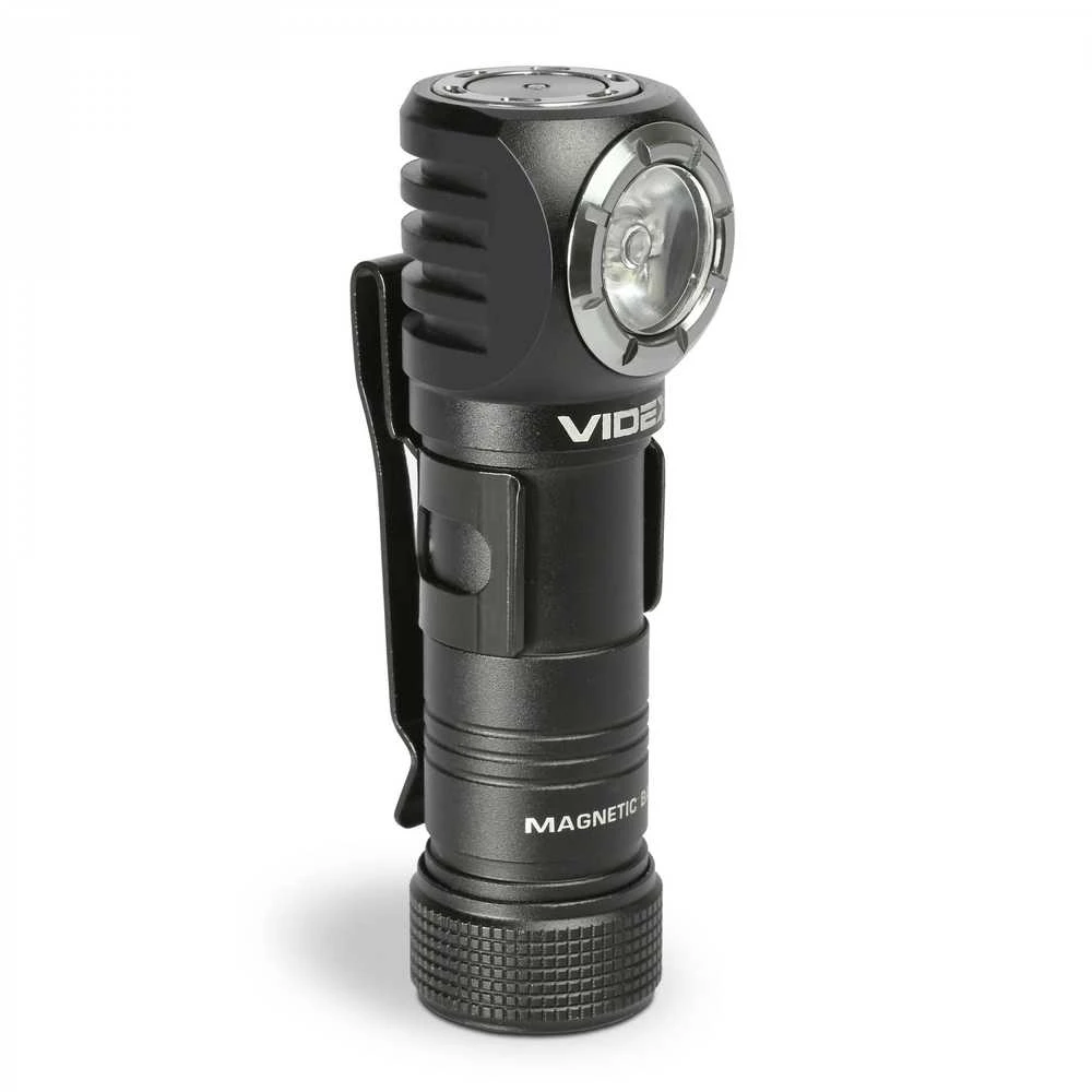Įkraunamas LED žibintuvėlis Luminus SST20 10W + SMD Raudonas, 200Lm 5000K, Li-ion AA 1.5V 2200mAh, VIDEX VLF-A056H – Universalus 90 laipsnių kampinis žibintuvėlis su magnetu pagrinde un galvos dirželiu