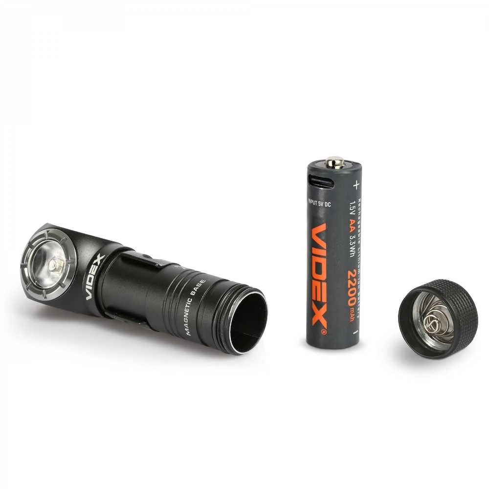 Įkraunamas LED žibintuvėlis Luminus SST20 10W + SMD Raudonas, 200Lm 5000K, Li-ion AA 1.5V 2200mAh, VIDEX VLF-A056H – Universalus 90 laipsnių kampinis žibintuvėlis su magnetu pagrinde un galvos dirželiu