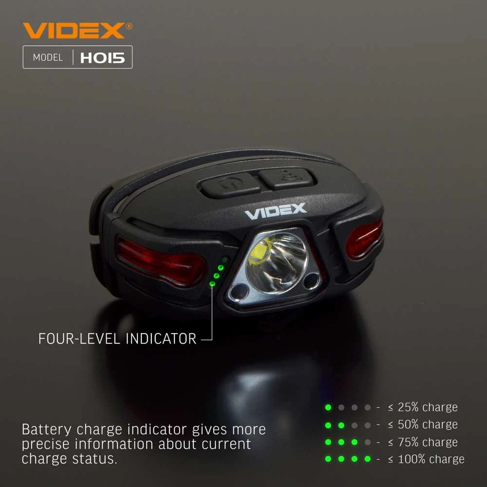 Įkraunamas galvos žibintas su judesio jutikliu LED CREE XTE 5W, 330Lm 5000K, Li-ion 850mAh, VIDEX VLF-H015 – Bekontaktis judesio jutiklis šviesos įjungimui rankos mostu