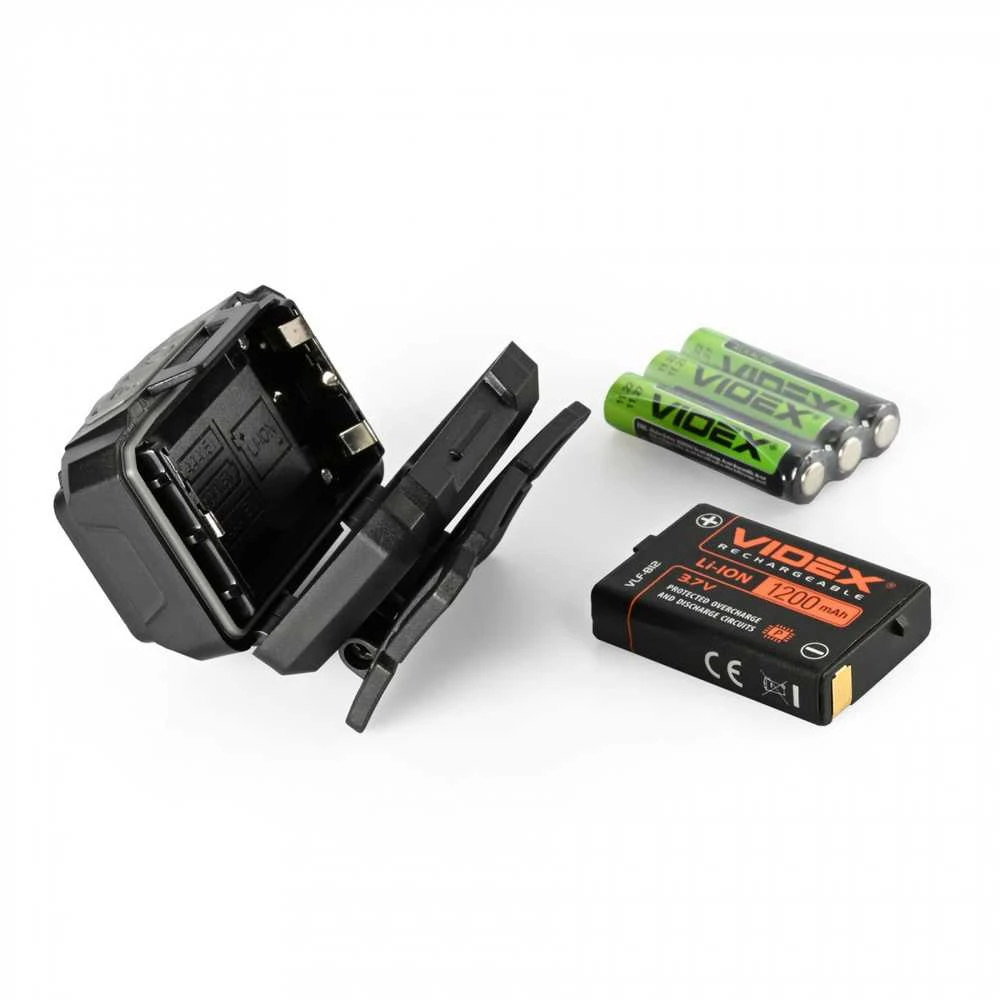 Videx Įkraunamas galvos žibintas su judesio jutikliu LED CREE XPG3 5W + COB 5W 550Lm 5000K, Li-ion VLF-B12 1200mAh arba 3xAAA, VLF-H075C – Universalus hibridinis maitinimas ir galinga kombinuota darbo šviesa