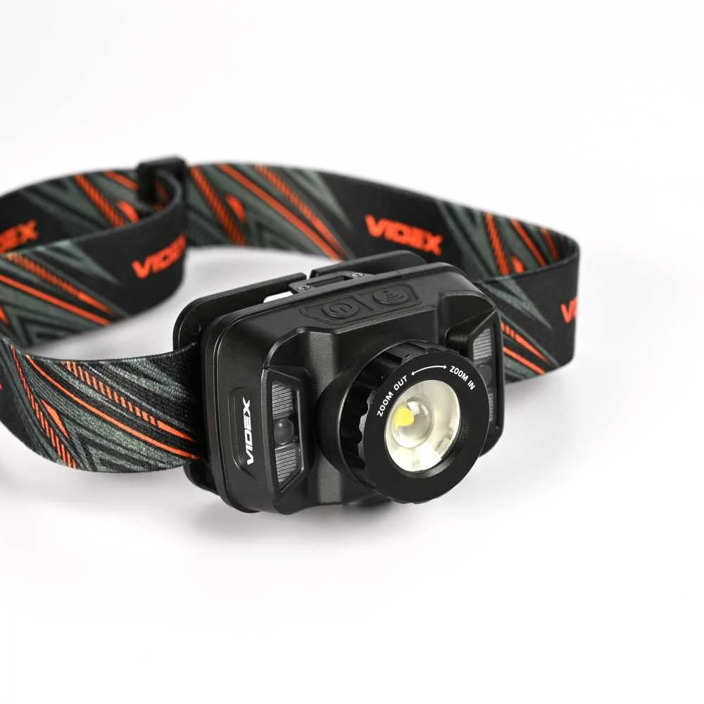 Įkraunamas galvos žibintas su judesio jutikliu LED CREE XTE 5W, Zoom, 270Lm 5000K, Li-ion 1800mAh, VIDEX VLF-H045Z – Optinis priartinimas fokusavimui ir bekontaktis jutiklio valdymas