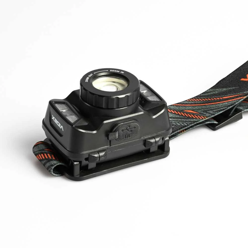 Įkraunamas galvos žibintas su judesio jutikliu LED CREE XTE 5W, Zoom, 270Lm 5000K, Li-ion 1800mAh, VIDEX VLF-H045Z – Optinis priartinimas fokusavimui ir bekontaktis jutiklio valdymas