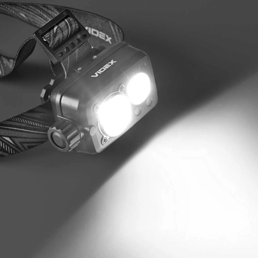 Videx Priekinis žibintas su jutikliu LED įkraunamas 10W + 3W, su rankiniu būdu reguliuojamu šviesos jungikliu ir valdomas rankos judesiu