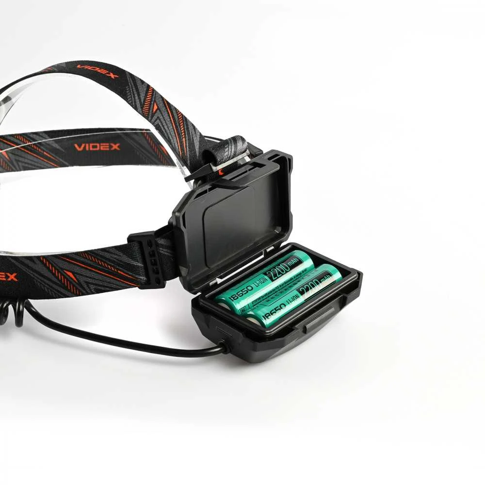 Videx Įkraunamas galvos žibintas su judesio jutikliu LED Luminus SST40, 20W 1400Lm 6500K, Li-ion 2x18650 2200mAh, VLF-H056 – Ekstremali 1400Lm galia ir du akumuliatoriai pakaušyje