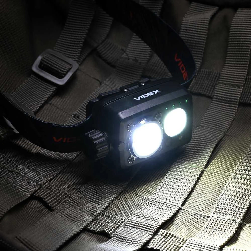 Videx Priekinis žibintas su jutikliu LED įkraunamas 10W + 3W, su rankiniu būdu reguliuojamu šviesos jungikliu ir valdomas rankos judesiu