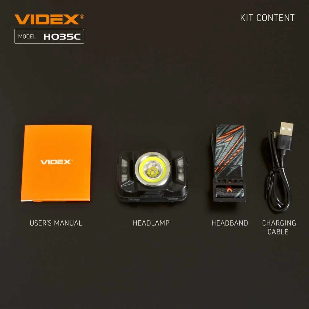Įkraunamas galvos žibintas su judesio jutikliu LED CREE XTE 5W + COB, 410Lm 5000K, Li-ion 1800mAh, VIDEX VLF-H035C – Padidinta 410Lm galia su plačiu ir siauru šviesos srautu