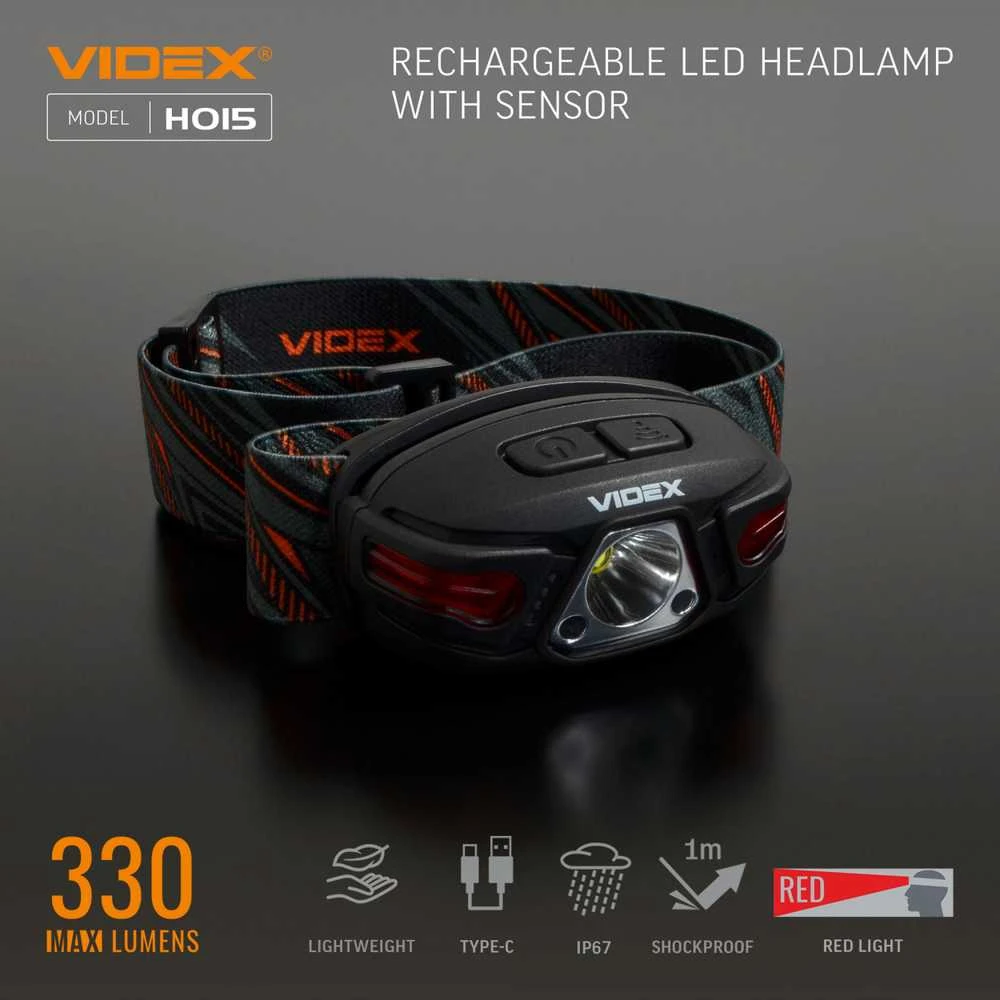 Įkraunamas galvos žibintas su judesio jutikliu LED CREE XTE 5W, 330Lm 5000K, Li-ion 850mAh, VIDEX VLF-H015 – Bekontaktis judesio jutiklis šviesos įjungimui rankos mostu