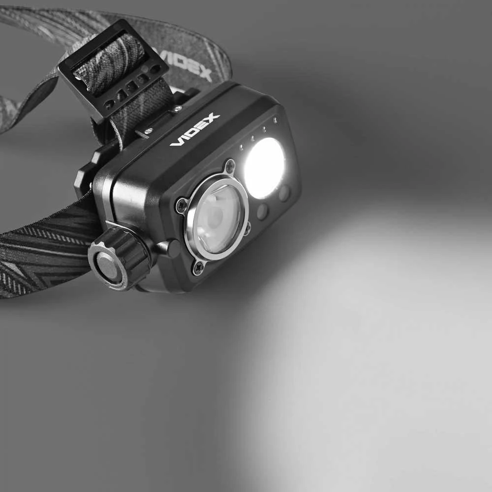 Videx Priekinis žibintas su jutikliu LED įkraunamas 10W + 3W, su rankiniu būdu reguliuojamu šviesos jungikliu ir valdomas rankos judesiu