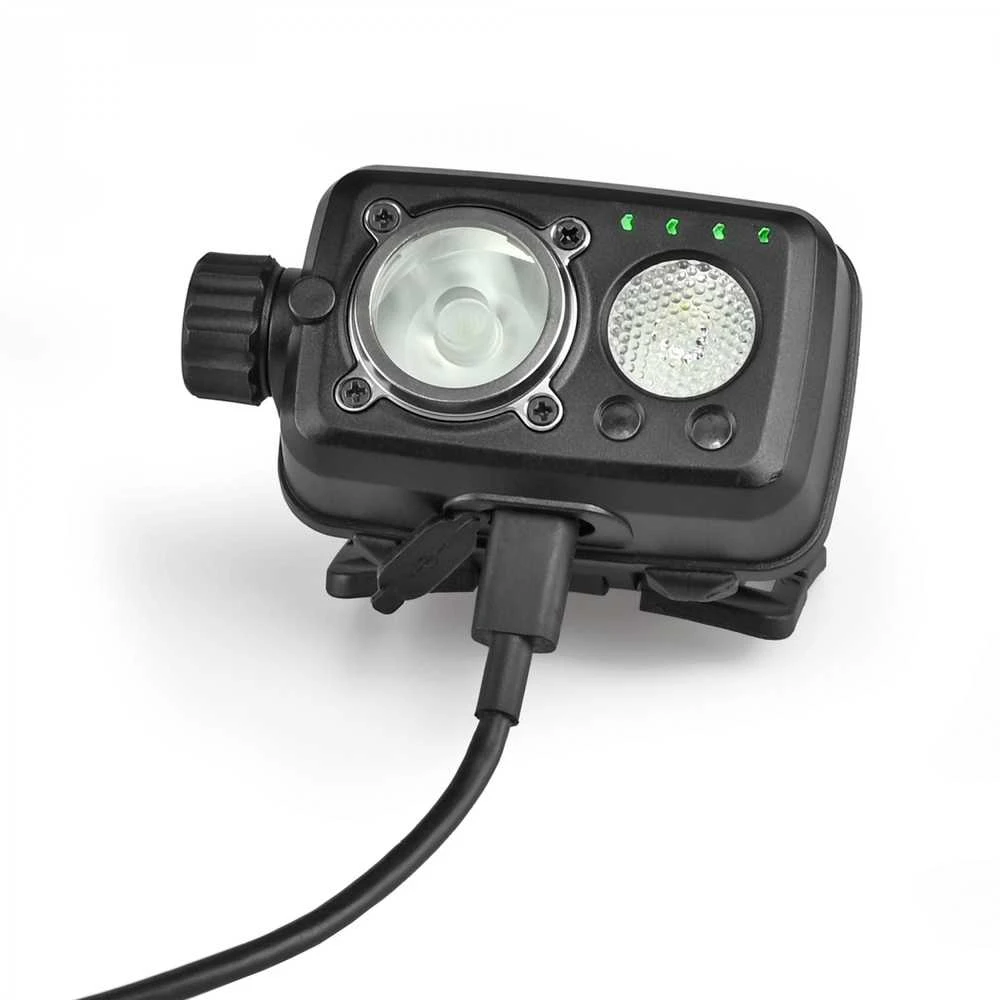 Videx Priekinis žibintas su jutikliu LED įkraunamas 10W + 3W, su rankiniu būdu reguliuojamu šviesos jungikliu ir valdomas rankos judesiu