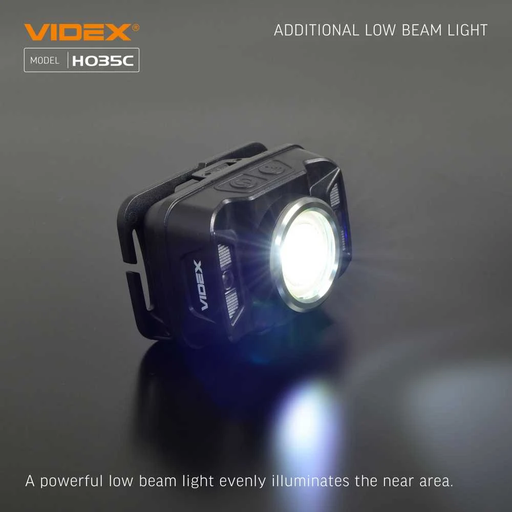Įkraunamas galvos žibintas su judesio jutikliu LED CREE XTE 5W + COB, 410Lm 5000K, Li-ion 1800mAh, VIDEX VLF-H035C – Padidinta 410Lm galia su plačiu ir siauru šviesos srautu