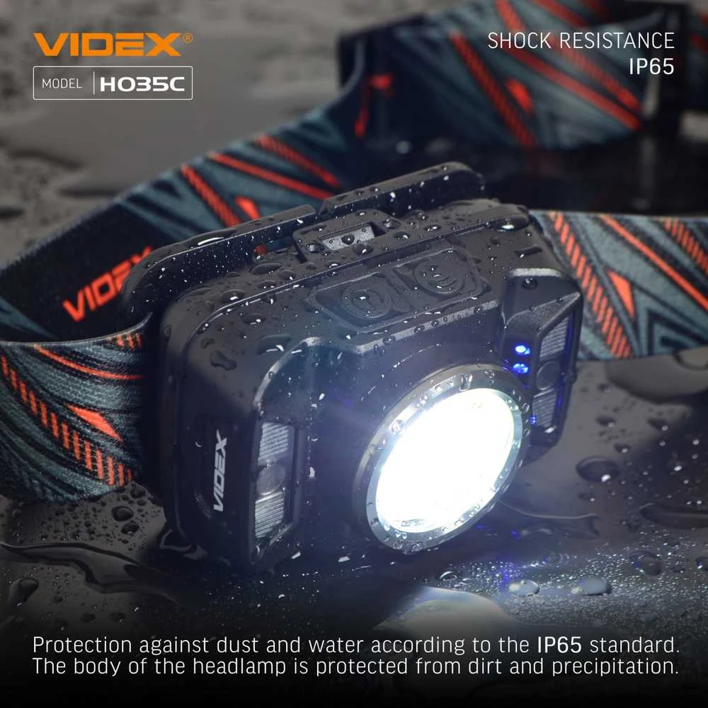 Įkraunamas galvos žibintas su judesio jutikliu LED CREE XTE 5W + COB, 410Lm 5000K, Li-ion 1800mAh, VIDEX VLF-H035C – Padidinta 410Lm galia su plačiu ir siauru šviesos srautu