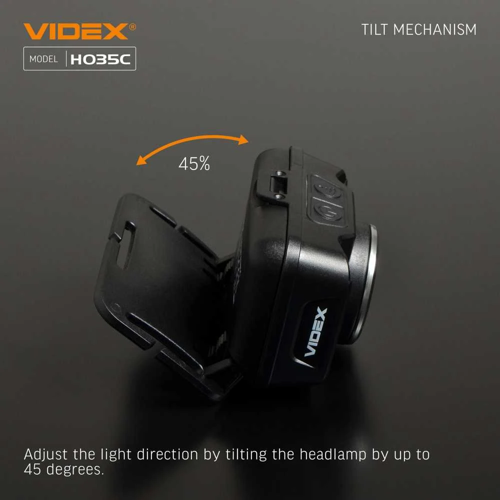 Įkraunamas galvos žibintas su judesio jutikliu LED CREE XTE 5W + COB, 410Lm 5000K, Li-ion 1800mAh, VIDEX VLF-H035C – Padidinta 410Lm galia su plačiu ir siauru šviesos srautu