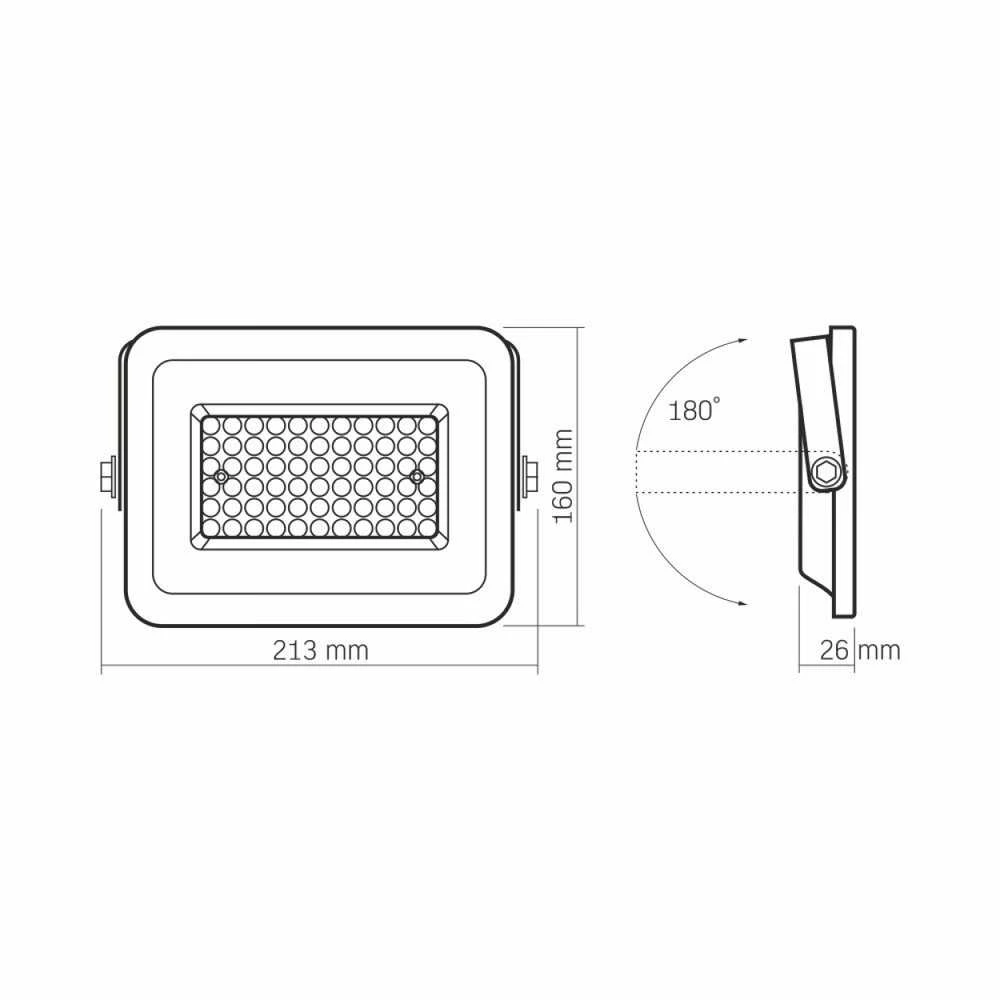LED prožektorius 50W 4500Lm 5000K IP65, VIDEX VLE-F2e-505W | LUCA – Sustiprintas aliuminio radiatorius ilgalaikiam aušinimui
