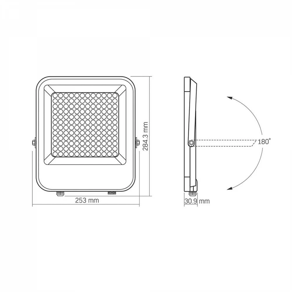 Didelės galios pramoninis LED prožektorius 100W 13000Lm 5000K IP65, VIDEX VL-F2-1005G | DAVIS – Apsauga nuo įtampos šuolių