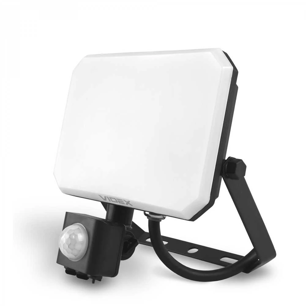 LED prožektorius su jutikliu 30W 2400Lm 5000K IP65, VIDEX VLE-F3-0305B-S – Reguliuojamas PIR judesio jutiklis (SENS/TIME/LUX)
