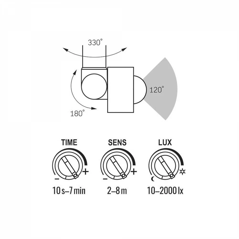 LED prožektorius su jutikliu 50W 4500Lm 5000K IP65, VIDEX VLE-F2e-505W-S | LUCA – Reguliuojamas PIR judesio jutiklis (SENS/TIME/LUX)