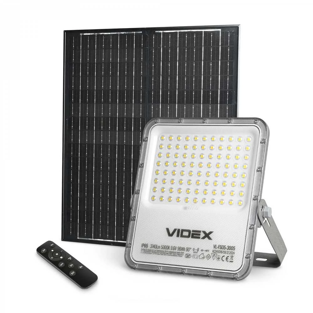 Saulės LED prožektorius su saulės baterija 96Wh 3740Lm 5000K IP65 LiFePO4 10000 mAh 35W, VIDEX VL-FSO5-3005 – Monokristalinė baterija visiškai nepriklausomybei nuo elektros tinklo