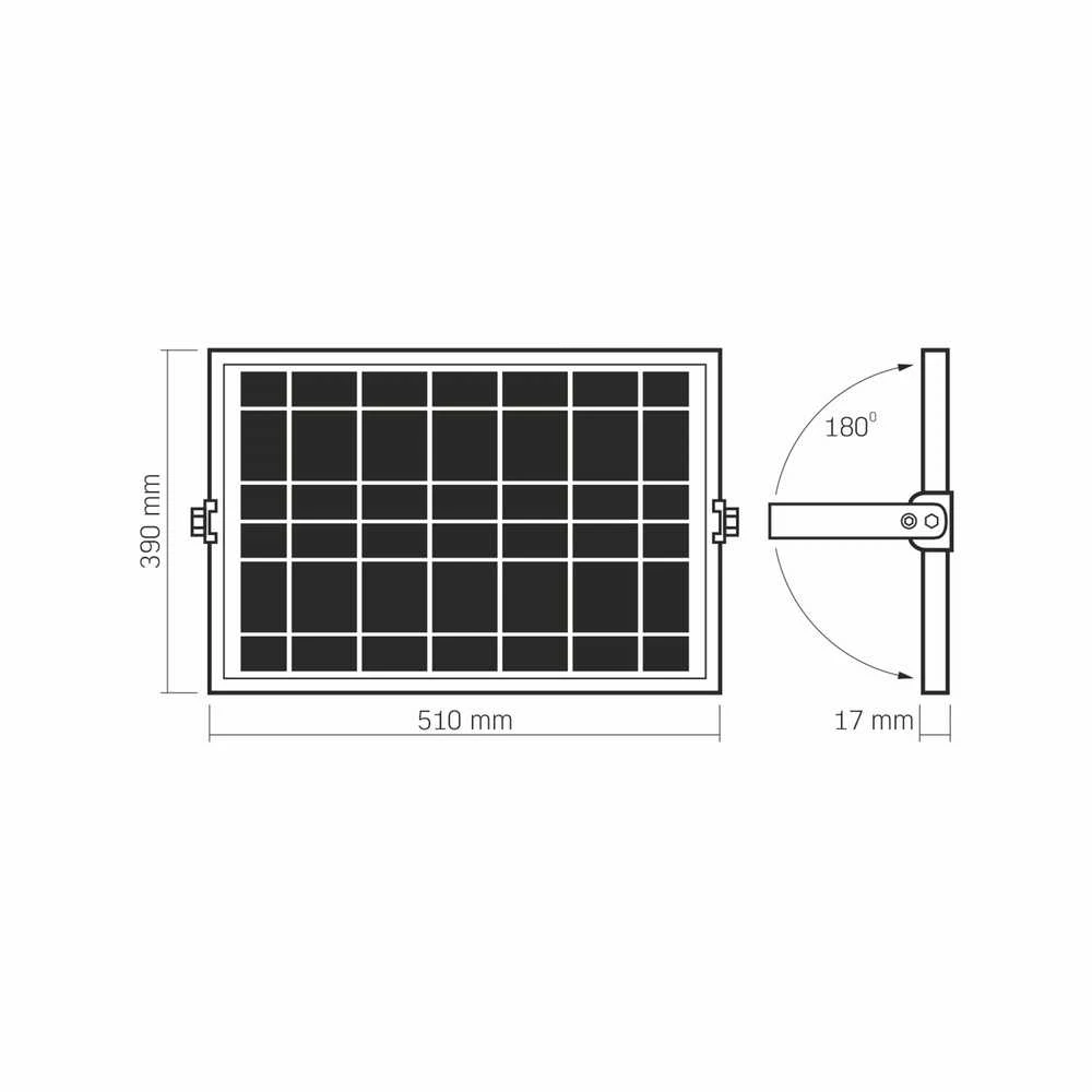Saulės LED prožektorius su saulės baterija 96Wh 3740Lm 5000K IP65 LiFePO4 10000 mAh 35W, VIDEX VL-FSO5-3005 – Monokristalinė baterija visiškai nepriklausomybei nuo elektros tinklo