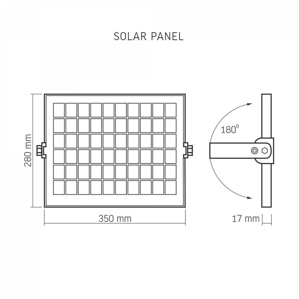Saulės LED prožektorius su saulės baterija 20Wh 600Lm 5000K IP65 LiFePO4 5000 mAh 3.2V 10W, VIDEX VLE-FSO-205 – Monokristalinė baterija visiškai nepriklausomybei nuo elektros tinklo