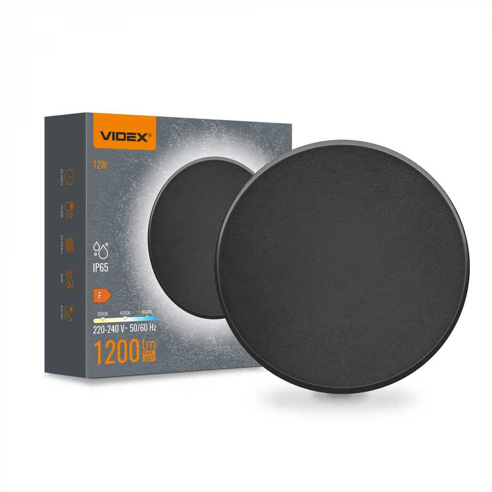 Sieninis šviestuvas LED 12W 1200Lm 3000-4000-6500K IP65, VIDEX VL-WL03-12CB | (silti / neitrāli / šaltai balta šviesa), juodas – 3CCT reguliuojamas šviesos tonas