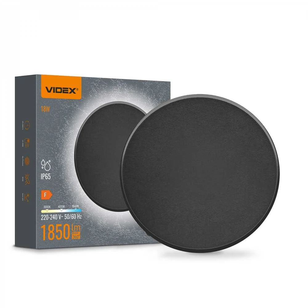 Sieninis šviestuvas LED 18W 1850Lm 3000-4000-6500K IP65, VIDEX VL-WL03-18CB | (silti / neitrāli / šaltai balta šviesa), juodas – 3CCT reguliuojamas šviesos tonas