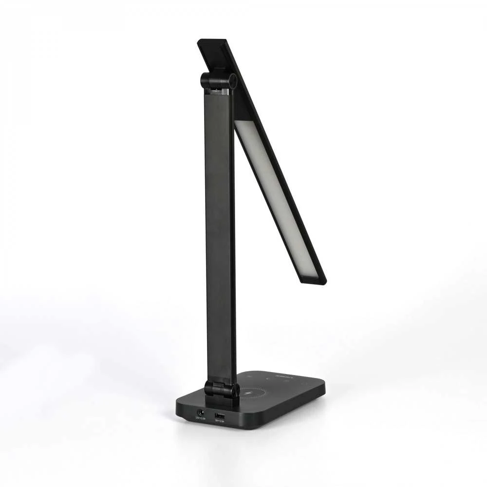 Dimeriuojama LED stalinė lempa su belaidžiu įkrovikliu 18W 700Lm 1800/3000/3800/4500/5000/6500K, VIDEX VL-TF17B | juodas – Integruota belaidė įkrovimo stotelė išmaniesiems įrenginiams