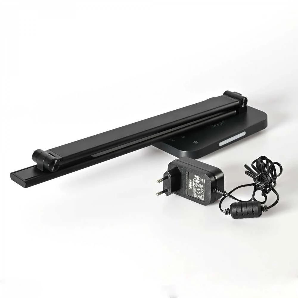 Dimeriuojama LED stalinė lempa su belaidžiu įkrovikliu 18W 700Lm 1800/3000/3800/4500/5000/6500K, VIDEX VL-TF17B | juodas – Integruota belaidė įkrovimo stotelė išmaniesiems įrenginiams