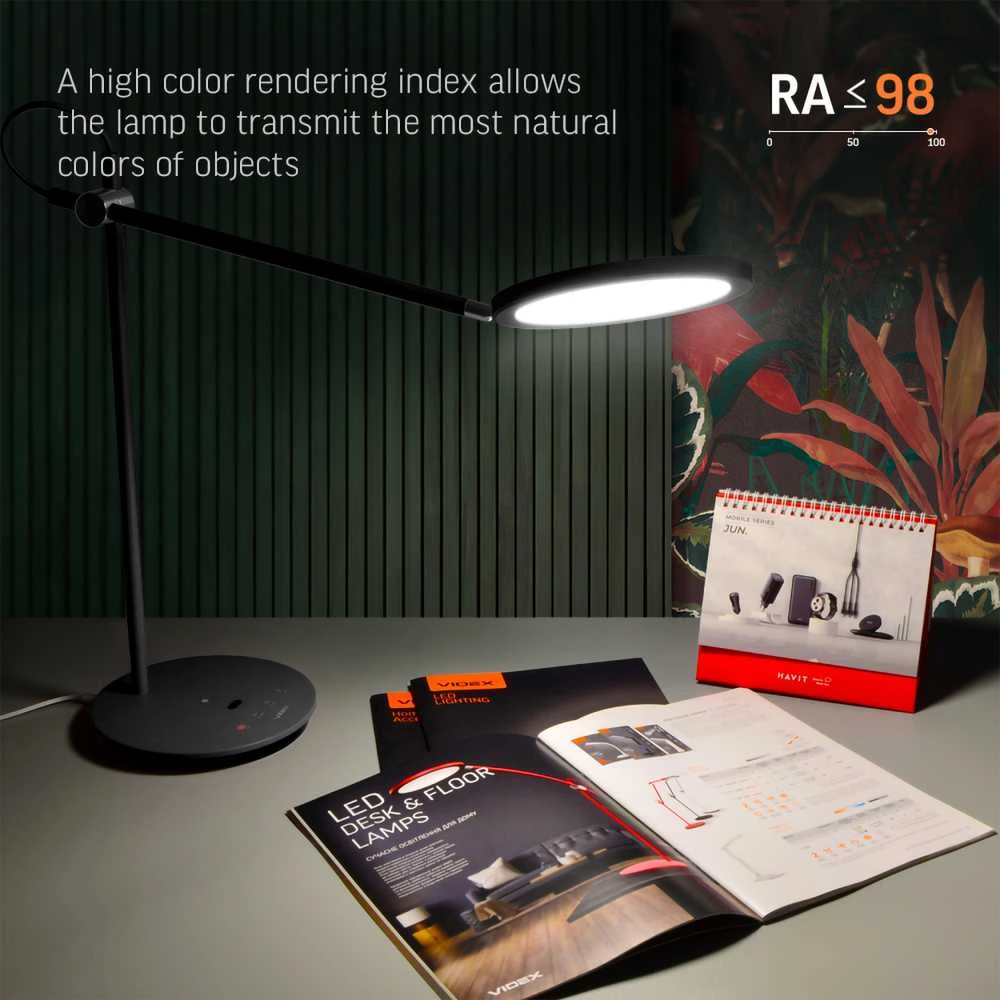 Dimeriuojama LED stalinė lempa 20W 1450Lm 4100K, VIDEX VL-TF15B | juodas – Jutiklinis ryškumo ir spalvų temperatūros (CCT) valdymas