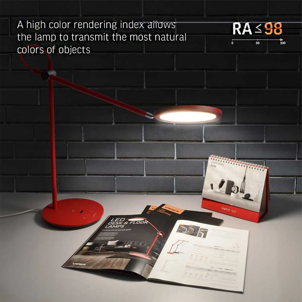 Dimeriuojama LED stalinė lempa 20W 1450Lm 4100K, VIDEX VL-TF15R | raudonas – Jutiklinis ryškumo ir spalvų temperatūros (CCT) valdymas