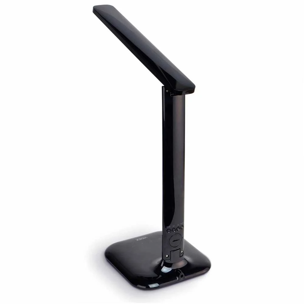 Dimeriuojama LED stalinė lempa su ekranu 7W 490Lm 3000/4000/5500K, VIDEX VLE-TF05B | RIO, juodas – Integruotas informacinis ekranas su laikrodžiu ir termometru