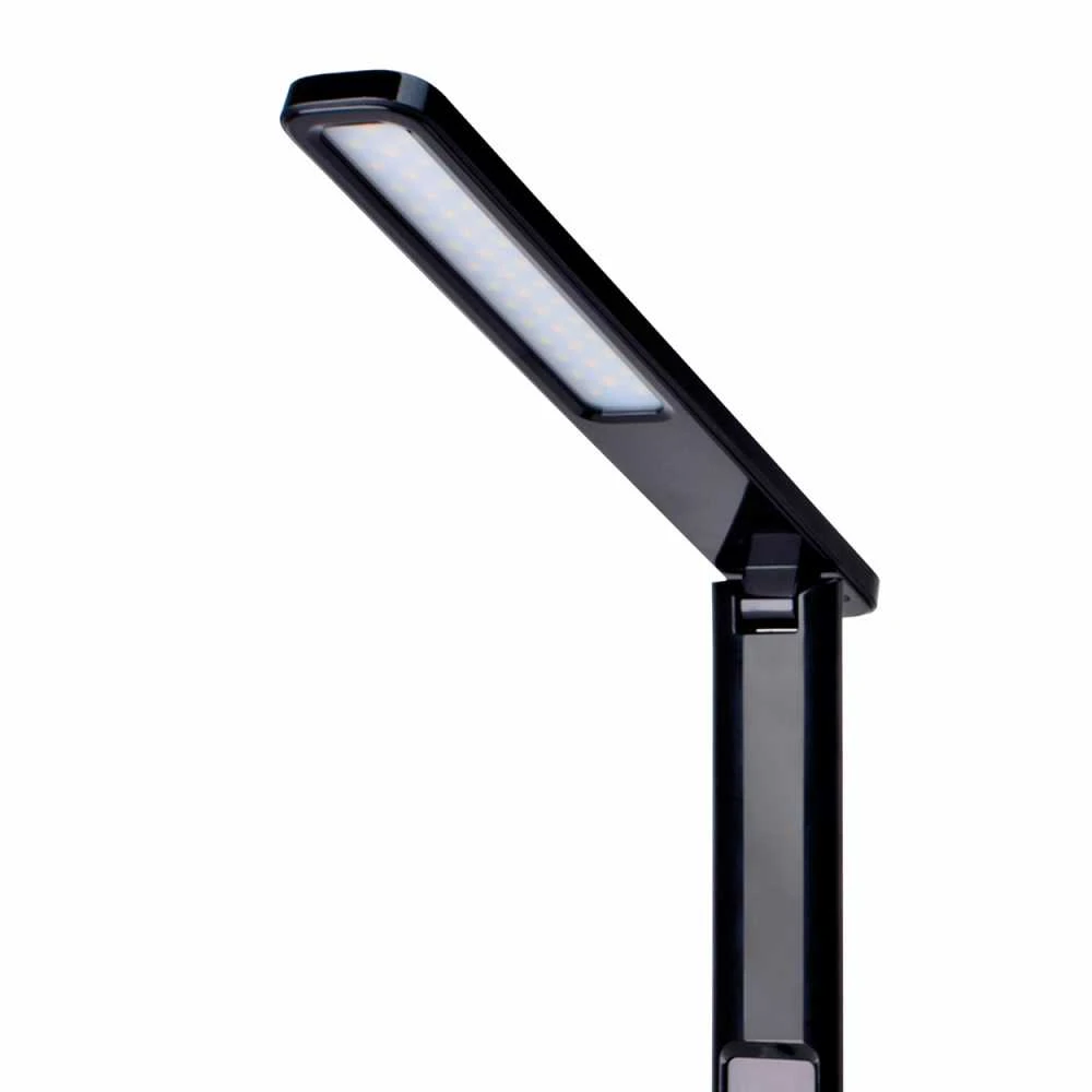 Dimeriuojama LED stalinė lempa su ekranu 7W 490Lm 3000/4000/5500K, VIDEX VLE-TF05B | RIO, juodas – Integruotas informacinis ekranas su laikrodžiu ir termometru